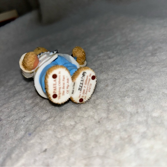Cherished Teddies 3.5" Helping Others" vtg Enesco 2000 Blue bear ceramic Paula - Picture 8 of 9